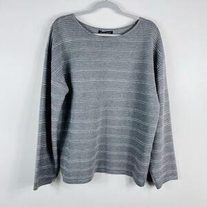 Carolyn Taylor Sz XL Metallic Striped Drop Shoulder Ottoman Sweater Gray Silver